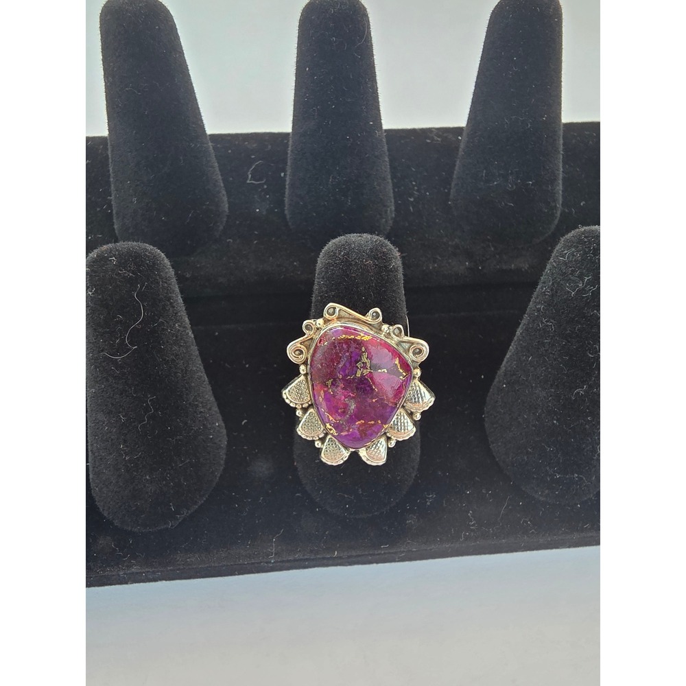 Plum Dahlia Sterling Silver Purple Mojave Turquoise Composite Ring Size 6
